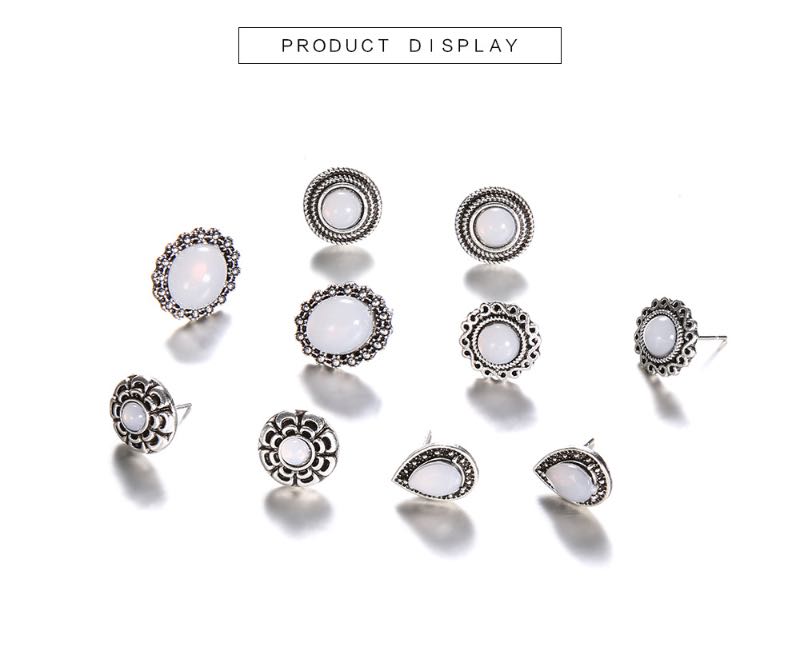 Bohemia Fashion Opal Stud 5 Pairs For One Earring Set Big White Stone Vintage Design Alloy Studding Wholesale