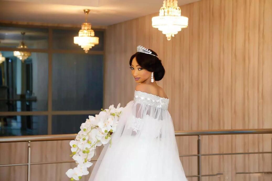 Gorgeous 2018 African Off Shoulder Lace Wedding Dresses With Tulle Detachable Skirt Beaded Wraps Bridal Gowns Custom Made China EN1032