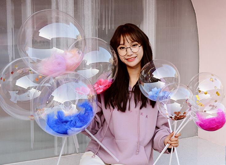 Bobo Transparent Clear Balloons with Feather Confetti 12/18 inch Stand Balloon Marriage Wedding Decro Helium Inflatable Balls Gifts Favor