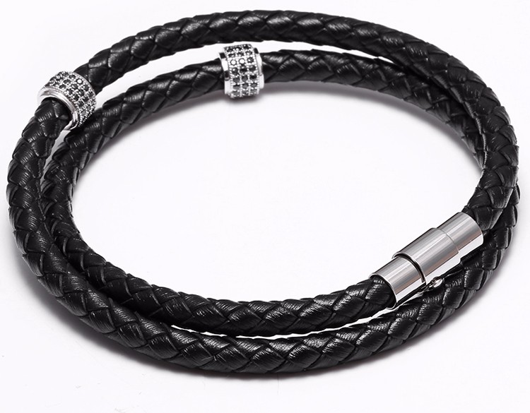 2018 New Fashion 10PC/set Braided Zircon Leather Bracelet for Men Stainless Steel Bangle With Magnetic Clasp Handmade Jewelry