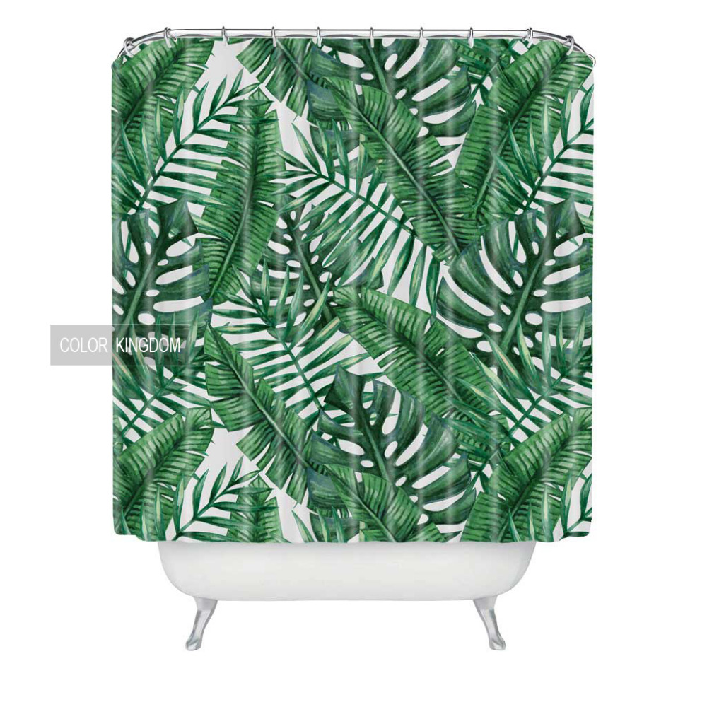 Sweetenlife Tropical Shower Curtain Polyester Fabric Simple Bathroom Curtain Designs Green Plants Curtains Bath Waterproof 180CM
