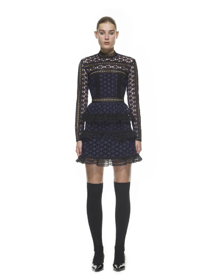 YiLin Kay High-end custom female clothing 2017 autumn/winter fashion runway style water soluble lace long sleeve dress D18110606