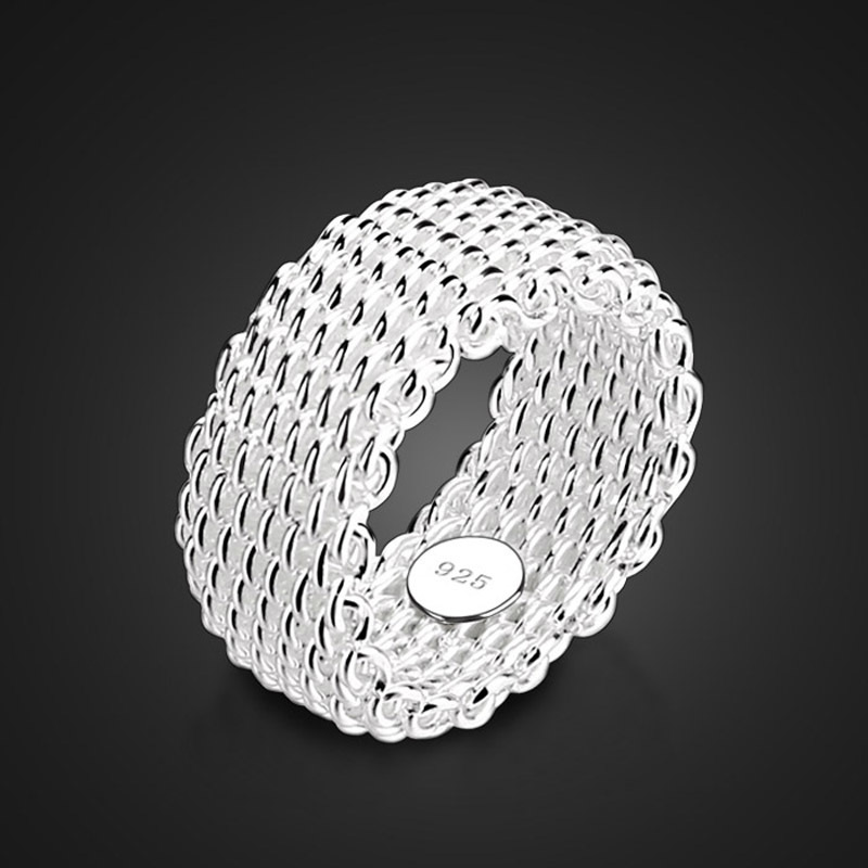 New fashion 9mm wide silver ring. Women solid 925 Sterling silver ring braided mesh ring. Personalized silver jewelry wholesale D18111405