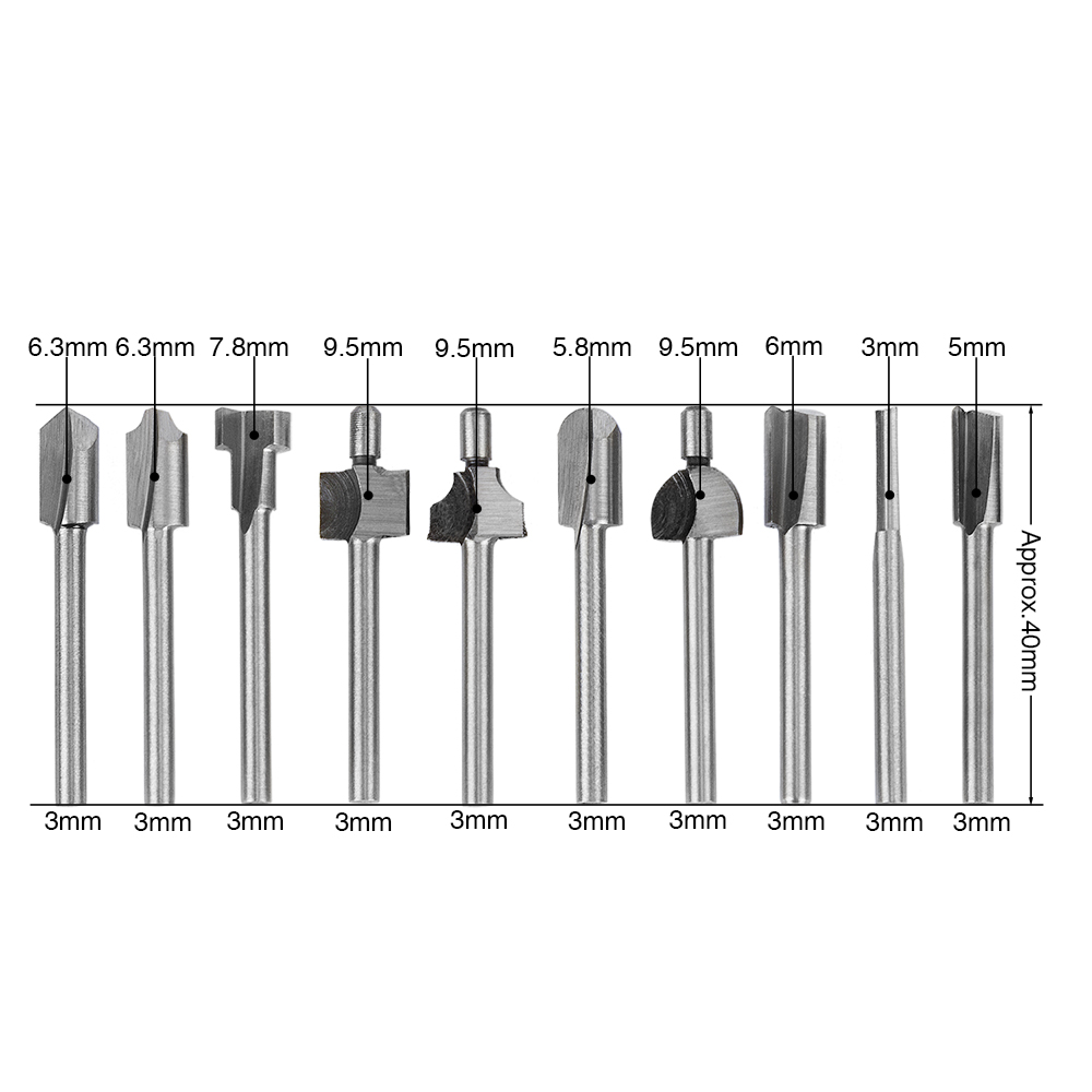 10PCSlot 18 Mini Shank HSS Carpentry Router Bits Fit Dremel Rotary Tools Woodworking Router Bits Milling Cutter4346085