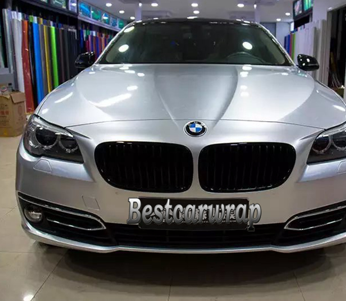 Gloss Silver Metallic Vinyl Wrap film With Air bubble Free Glossy orange Full Car Wrap covering tuning skin Size:1.52*20M/Roll 4.98x66ft