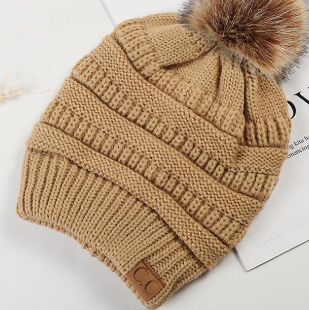 Large Ball Winter Wool Warm Women Knitted Hat Fur Pom Poms Crochet Beanie Ski Cap Bobble Fleece Cable Slouchy Skull Hat Caps Wholesale Price 12 Colors