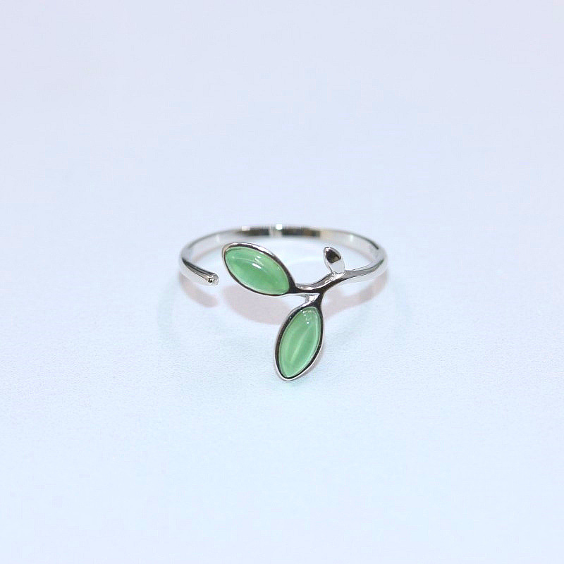 Brand new 925 sterling silver jewelry Europe American style semi-precious gem stone rings tree leaves shape open adjustable free shipping