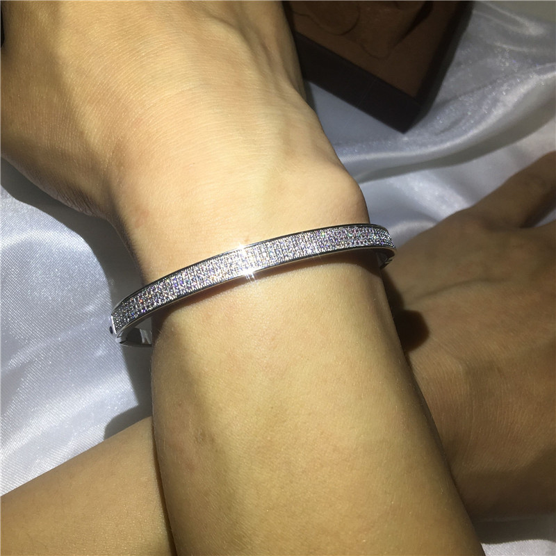 Trendy Pave Lab Diamond Bangle 925 Sterling Silver Party Engagement bangles Bracelets for women Bridal Charm wedding accessaries