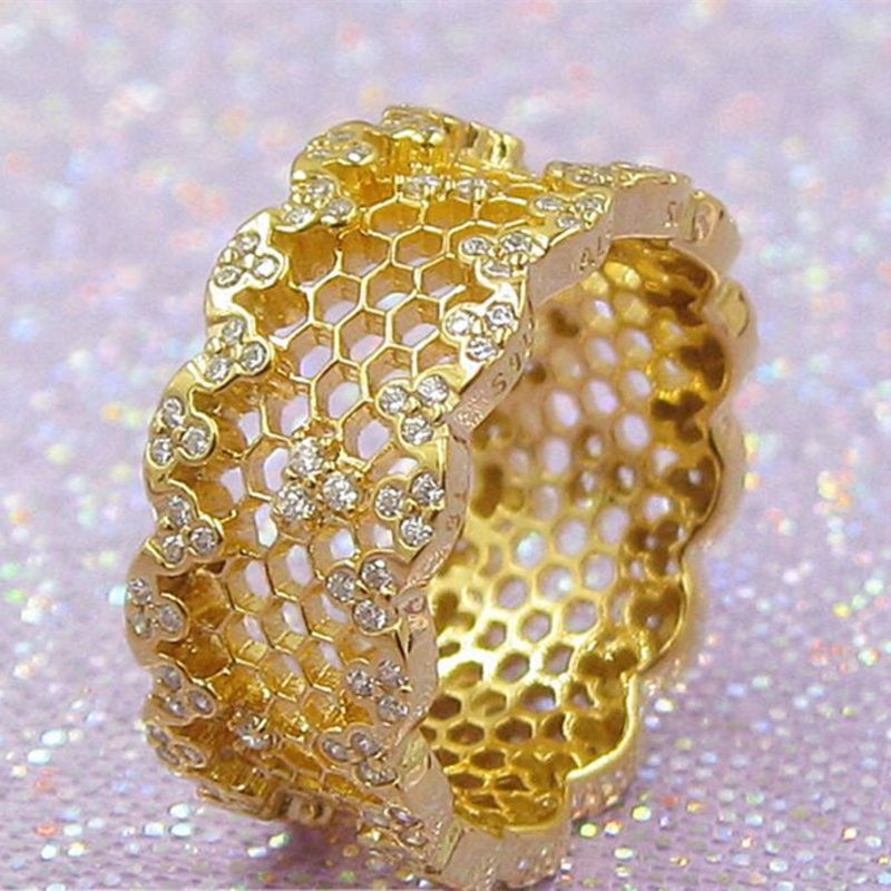 2018 New 925 Silver Ring European Pandora Jewelry 18K 3mm Yellow Gold plated Honeycomb Lace Ring with Clear Cz Fashion Charm Ring
2018 New 925 Silver Ring European Pandora Jewelry 18K 3mm Yellow Gold plated Honeycomb Lace Ring with Clear Cz Fashion Charm Ring