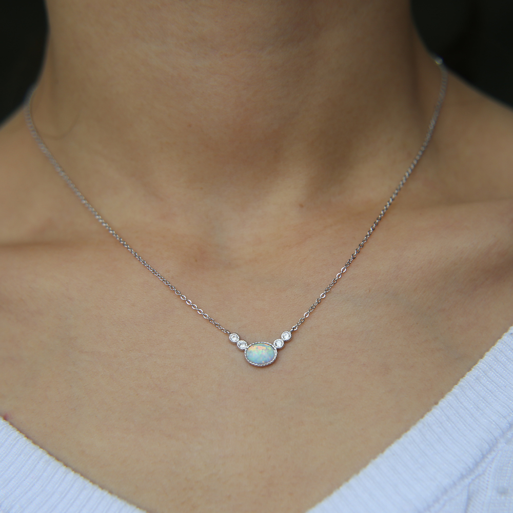 925 sterling silver opal gemstone jewelry gold silver color delicate silver chain oval opal stone thin chain simple stone design necklace