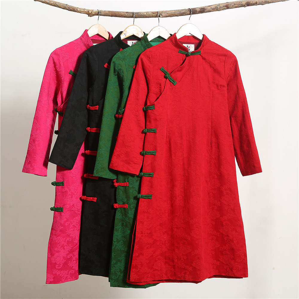 East Asian Retro style Chinese oriental Linen dresses modified cheongsam modern qipao dress female long cotton qipao dress