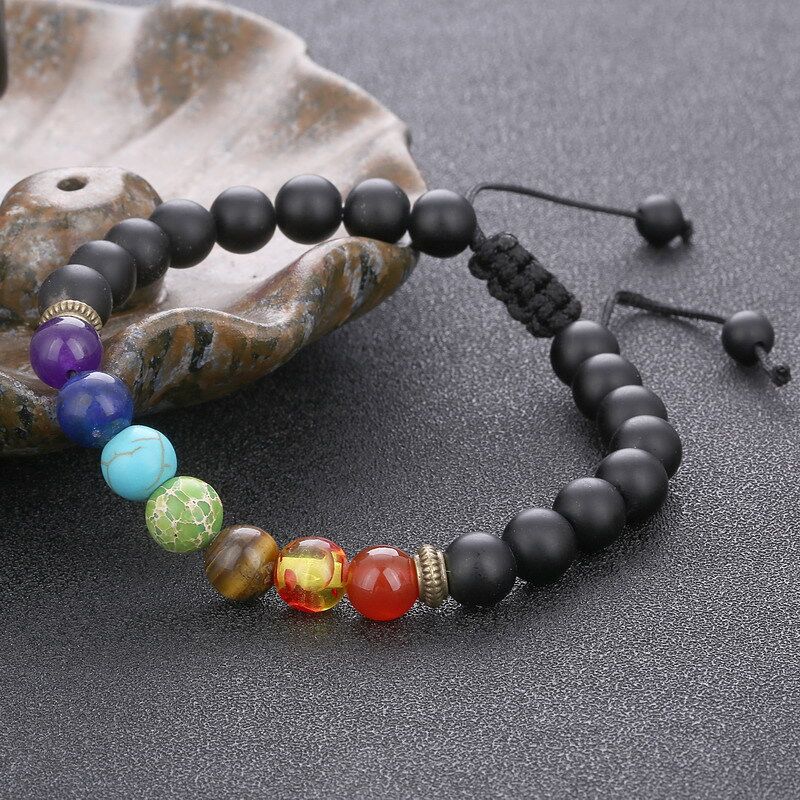 Men's Seven Color Energy Stone Adjustable Bracelets Women's Natural Volcanic Stone Tiger Eye Adjustable Woven Yoga Health Bracelet