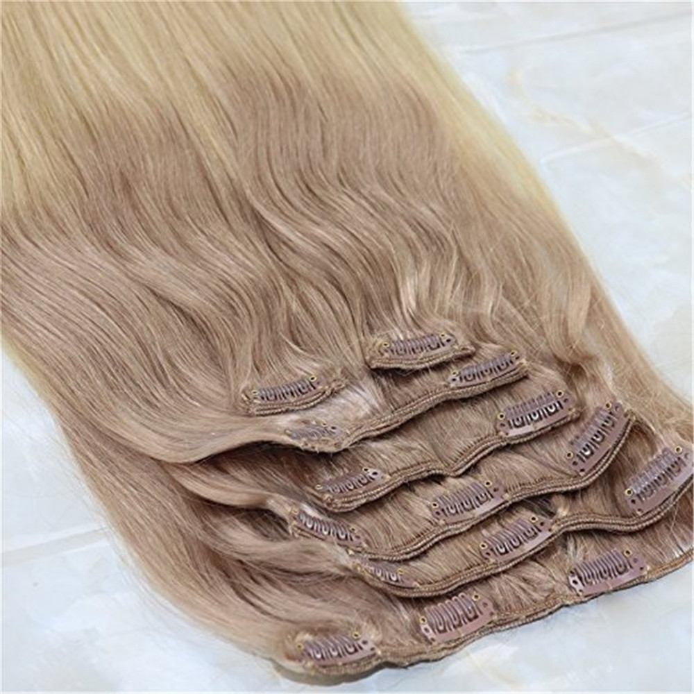 Remy Human Hair Clip in Weft Hair Extensions #18 Ash Blonde to #613 Blonde Ombre Clip on Extensions 7Pcs 120g