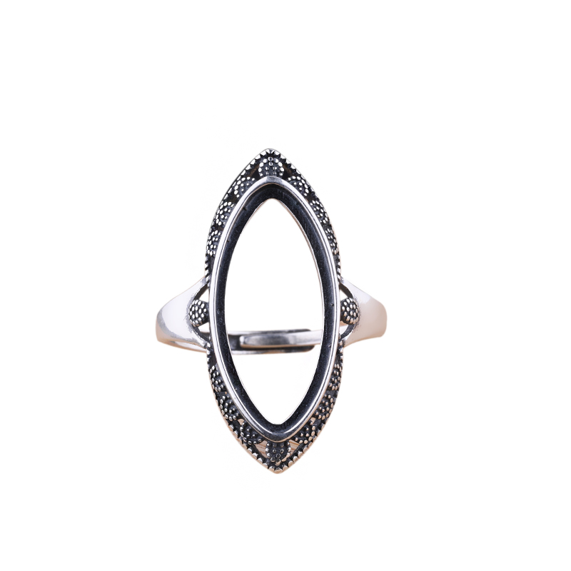 925 Sterling Silver Vintage Ring 10x22mm Marquise Cabochon Semi Mount Ring Engagemen Wedding Jewelry Setting Art Deco