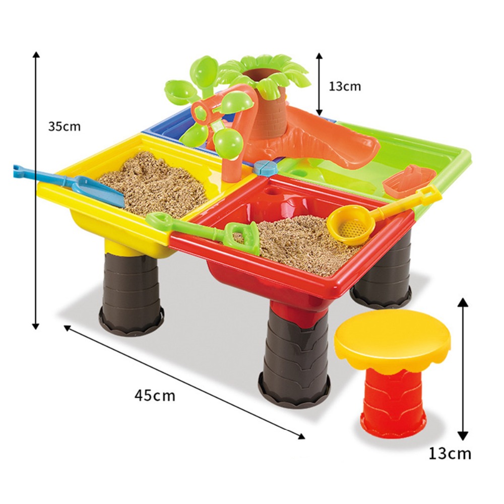 22Pcs Sand Water Round/Square Table Box Kids Children Outdoor Activity Beach Toy Play Set Four Separated Bright Colour Funny Toy