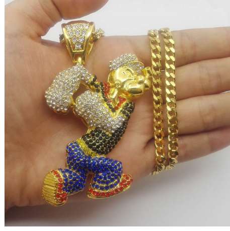 Bling Bling Iced Out Large Size Cartoon Movie Crystal pendant Hip hop Necklace 30inch stainless steel cuban chain N634B