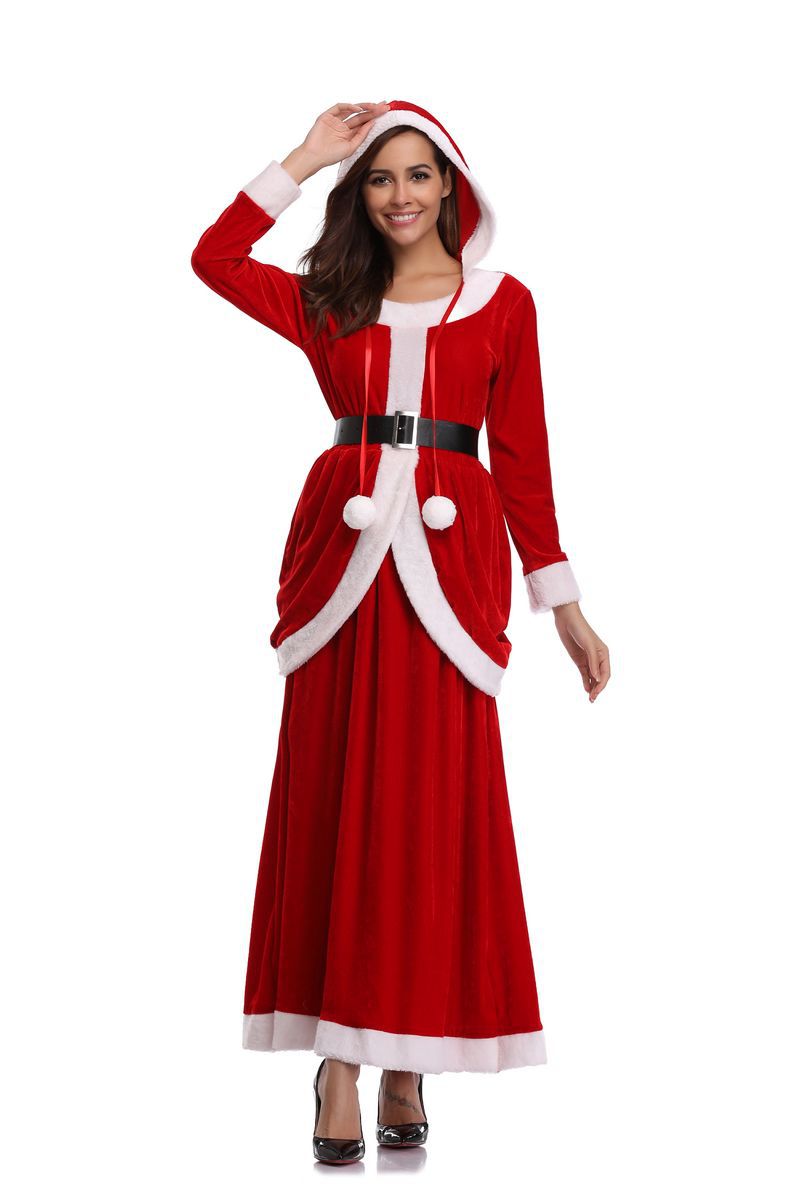 2018 Winter Dresses Christmas Party Cosplay Red Jewel Neck Long Sleeves Ankle Length Costume With Belt In Stock