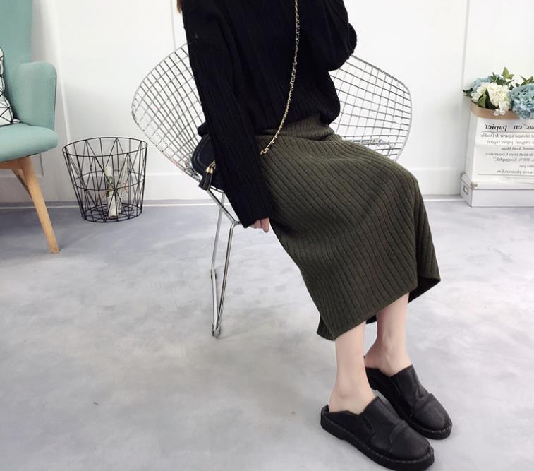 Skirts fall and winter long women 2018 new long skirt knit one-step dress with split ends and thick high waists A1114