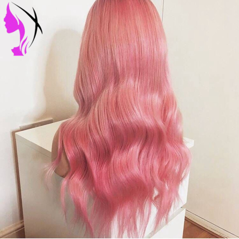 Long Wavy Simulation Human Hair wig 180% Density Glueless Heat Resistant Synthetic Lace Front Wig With Baby Hair Ombre pink Wigs For Women