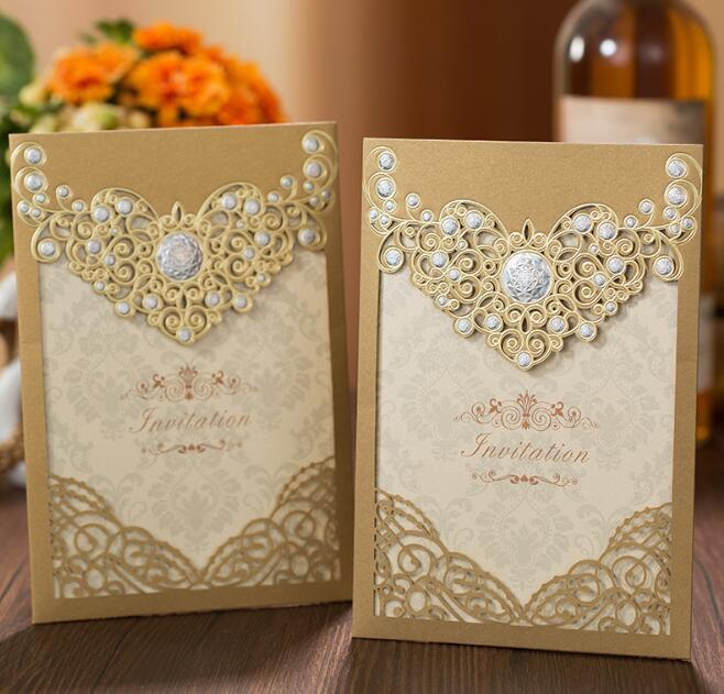 Romantic Laser Cut Wedding Invitation Card Gold Red Luxury Floral Elegant Lace Favor Envelopes Wedding Party Decoration