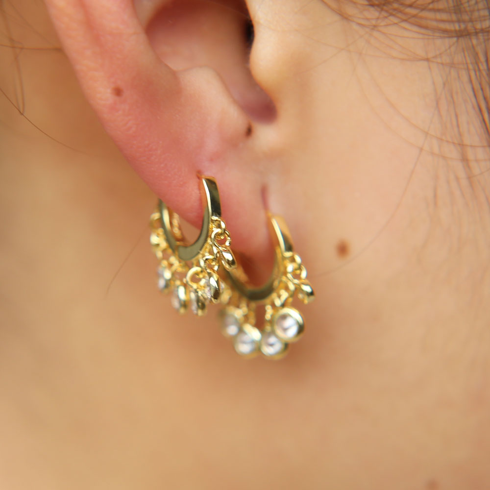 2024 new arrived fashion earring tassel cz drop charm mini hoop 3 colors Gold plated high quality Trendy Gorgeous women gift jewelry