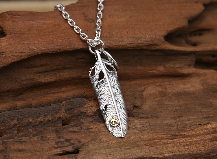 Brand new 925 sterling silver vintage jewelry antique silver hand-made designer feather necklace pendants no chain men women