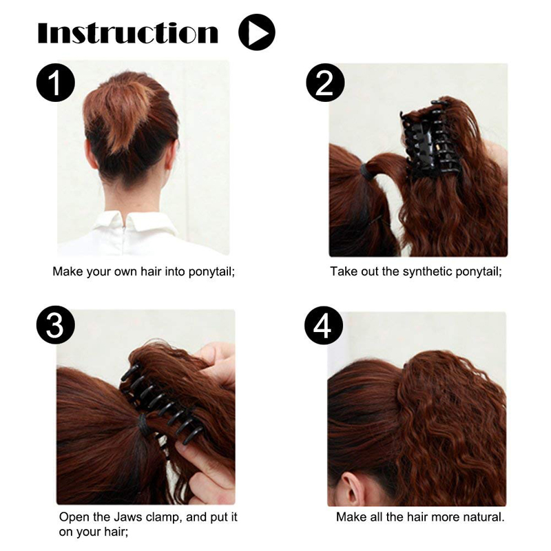 Evermagic hair claw ponytail clip in hair extensions long yaki curly 100% human hairpiece 70-120g with jaw clip color 1B#