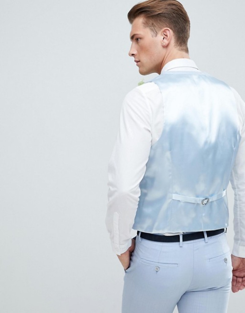 2019 Customize Slim Fit Light Blue Men Suit Best Man Groomsmen Men Wedding Suits Bridegroom (Pants+Vest)