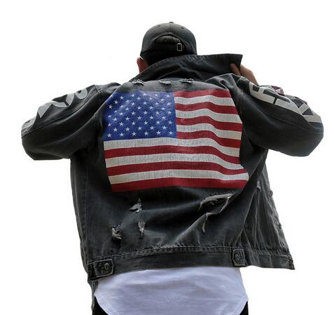Autumn Tide Brand Men's Clothing Graffiti Denim Jacket American national flag Print Loose Outerwear Vintage Frayed Hole Coats, Black
Autumn Tide Brand Men's Clothing Graffiti Denim Jacket American national flag Print Loose Outerwear Vintage Frayed Hole Coats, Black