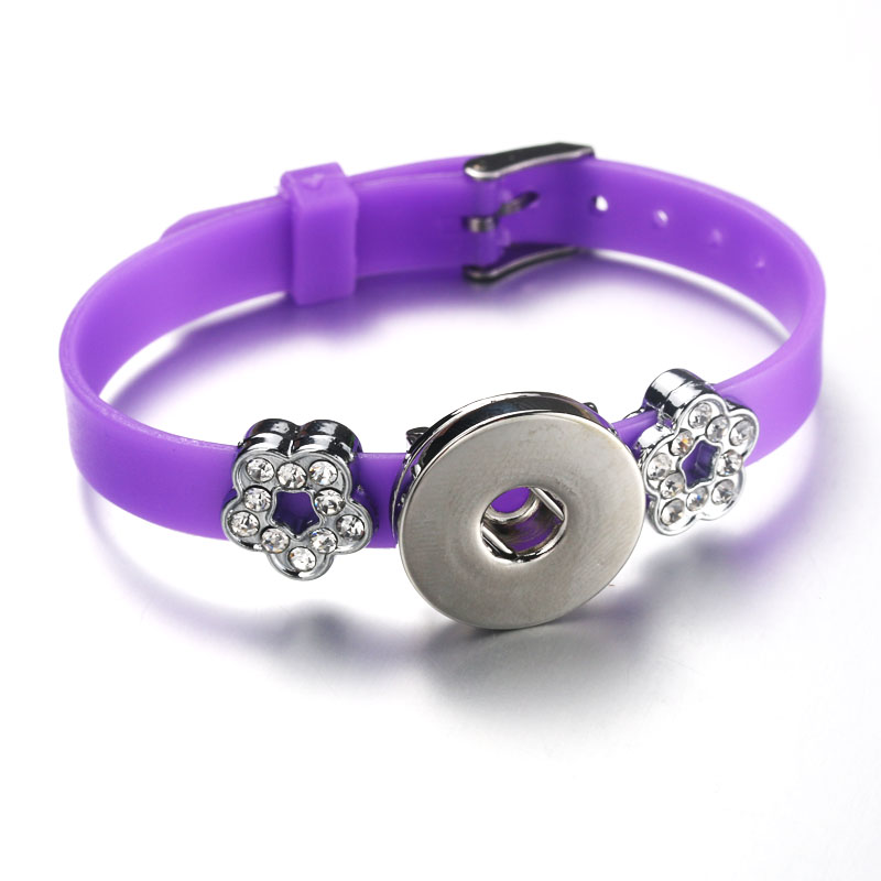 Snap Jewelry Candy Colors Silicone Snap Button Bracelet For Women Children Stainless Steel Flower Charms Button Bracelet 7625