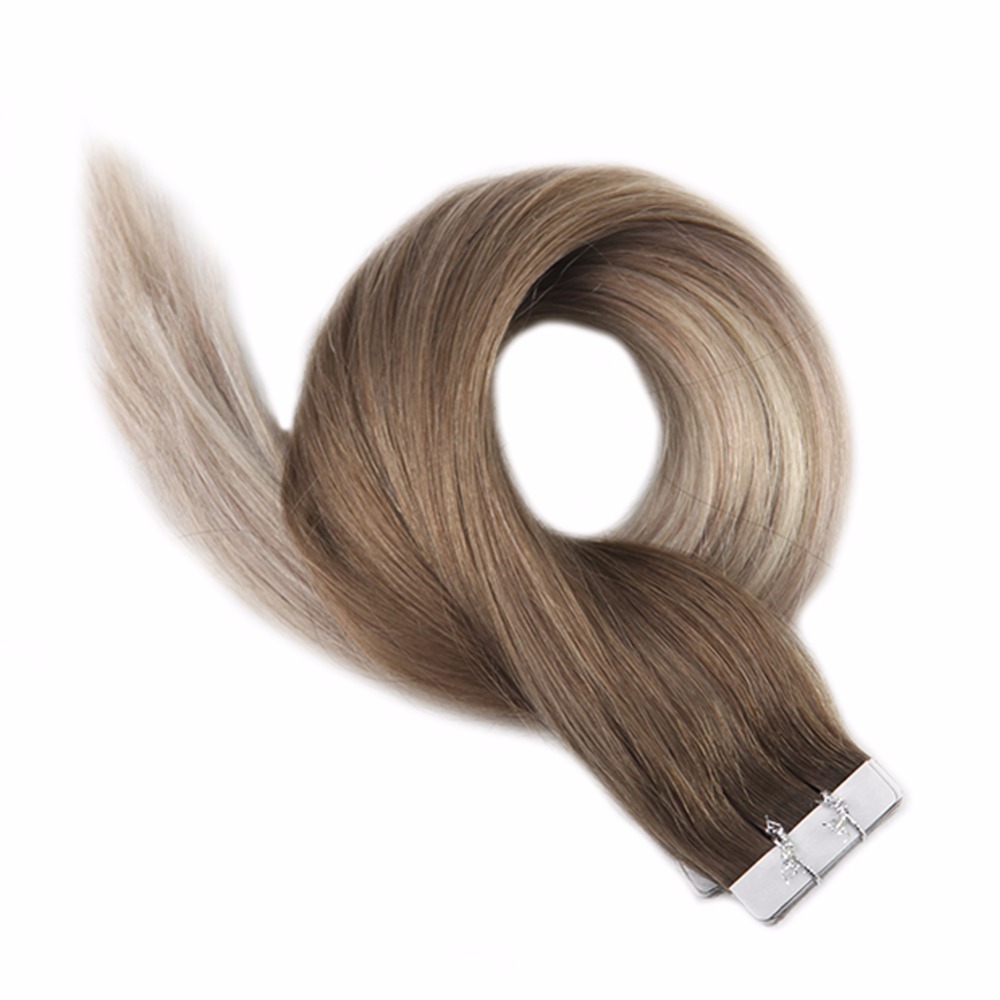 100g 40Pcs Balayage #2 #8 Silk Straight PU Hair Tape In Hair Extension 14 Inch To 24 Inch