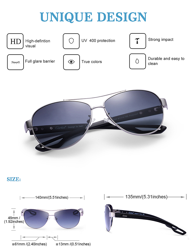 Carfia Summer Hot Fashion Polarized Sunglasses for Women Size 61mm Polarized Sun lgasses 100% UV400 Protection Glare-Free