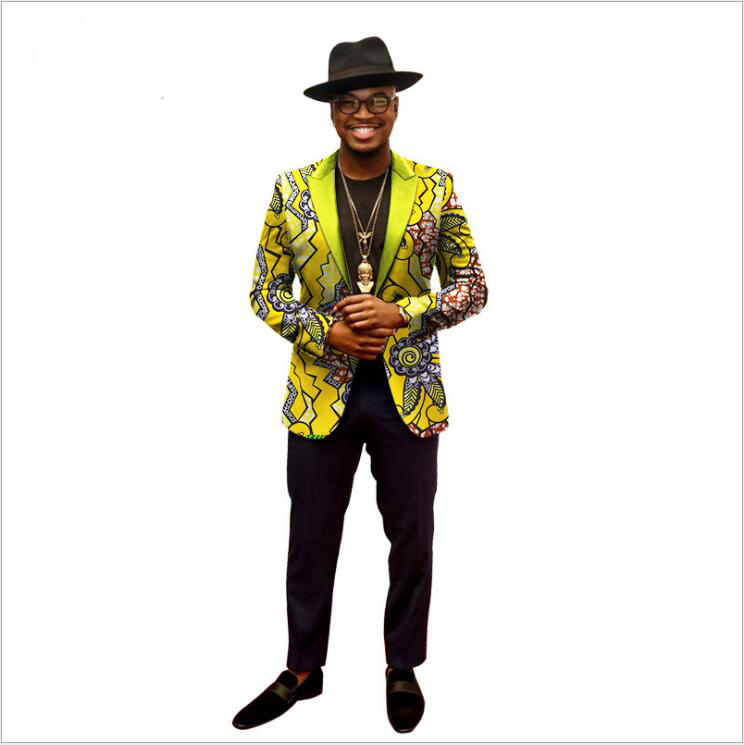New Design Men Casual Plaid Suits With 100% African Wax Fabric Designer Peaked Lapel One Button Autumn Winter Tuxedos For Sale