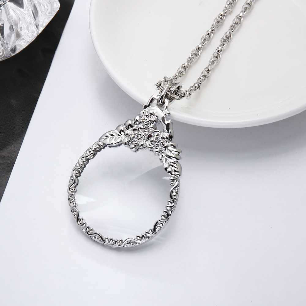 Magnifying glass for reading Magnifying glass necklace women's fashion Owl pendant Rhodium with crystal Magnifier necklace