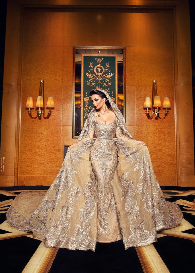 new designer champagne wedding dresses with detachable train long sleeve lace beads bridal gowns scoop neck robe de marie soire