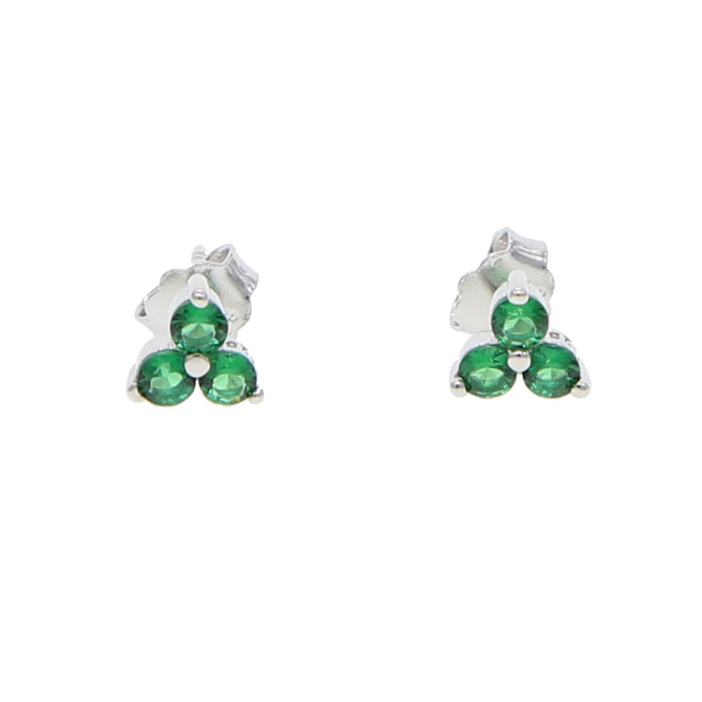 three stone Triangle cz earring 925 sterling silver multi piercing stud green red blue white 4 colors minimal cute small cz earrings