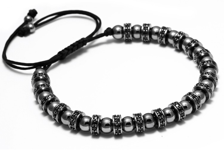 Zircon Stoppers Bangle Men Bracelets 6 mm Micro Pave CZ Beads Braiding Macrame Valentine's Gift