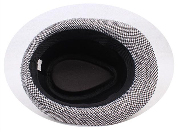 Unisex Wool Houndstooth Felt Fedora Hat With Bands Classic Plaid Jazz Top Caps Panama Bowler Brim Caps For Gentleman