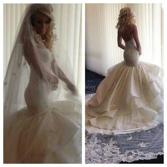 Mermaid Gorgeous Vintage Dresses Lace Spaghetti Straps Applique Court Train Backless Wedding Bridal Gowns Custom Made
