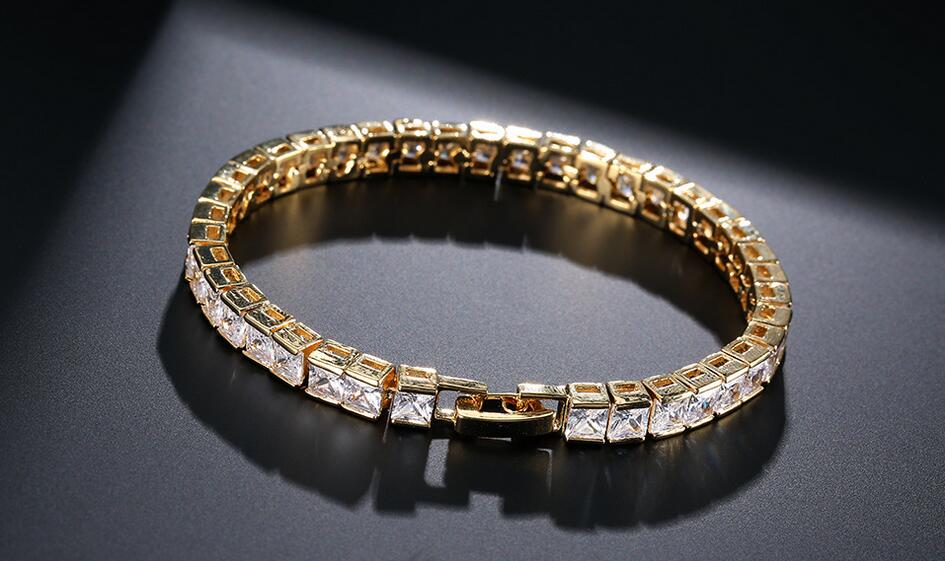 Princess Topaz Bracelet | Exquisite Tri-Gold Square CZ Women's Wristband