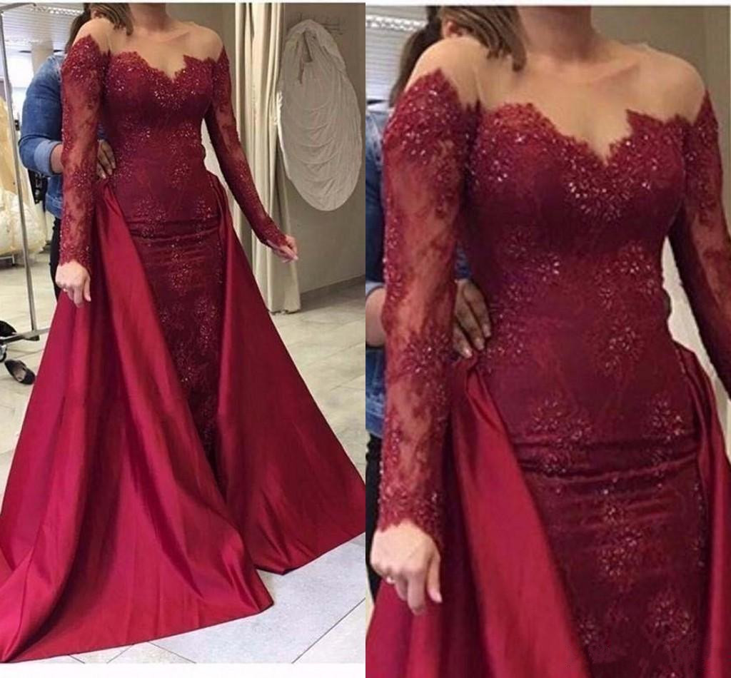 Burgundy Applique Lace Mermaid Evening Dresses With Detachable Skirt Sheer Neck Sequins Long Sleeves Prom Dress Party Gowns, Lavender
Burgundy Applique Lace Mermaid Evening Dresses With Detachable Skirt Sheer Neck Sequins Long Sleeves Prom Dress Party Gowns, Lavender
