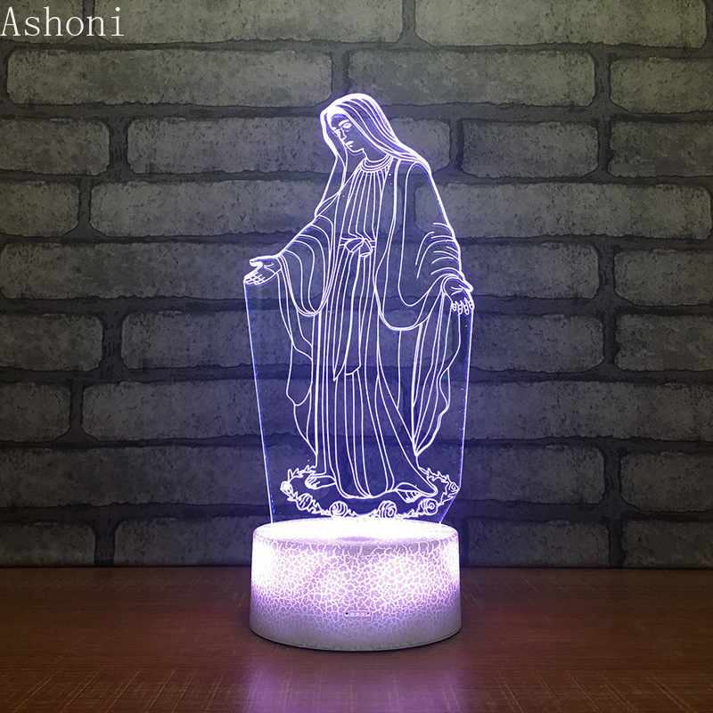 3D Acrylic LED Night Light Blessed Virgin Mary Touch 7 Color Changing Desk Table Lamp Party Decorative Light Christmas Gift