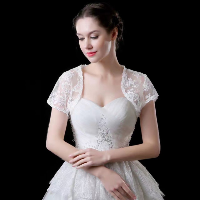 High Quality Bridal Wraps Lace Applique Short Sleeves Sheath Bridal Bolero For Wedding Dresses Custom Made Jacket