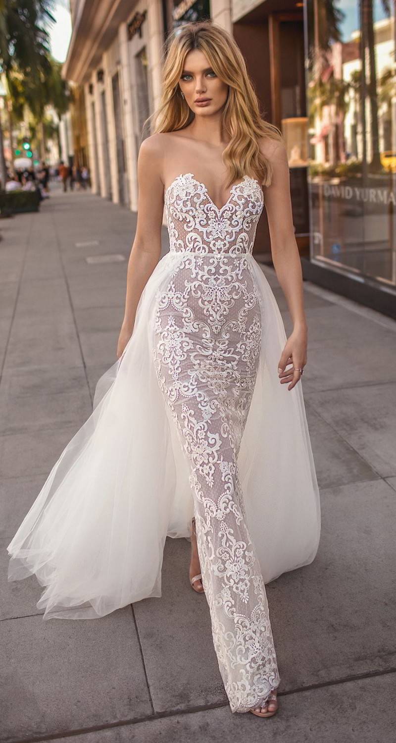 muse by berta wedding dresses sweetheart sheer neck full lace applique bridal gowns summer floor length wedding dress with overskirt