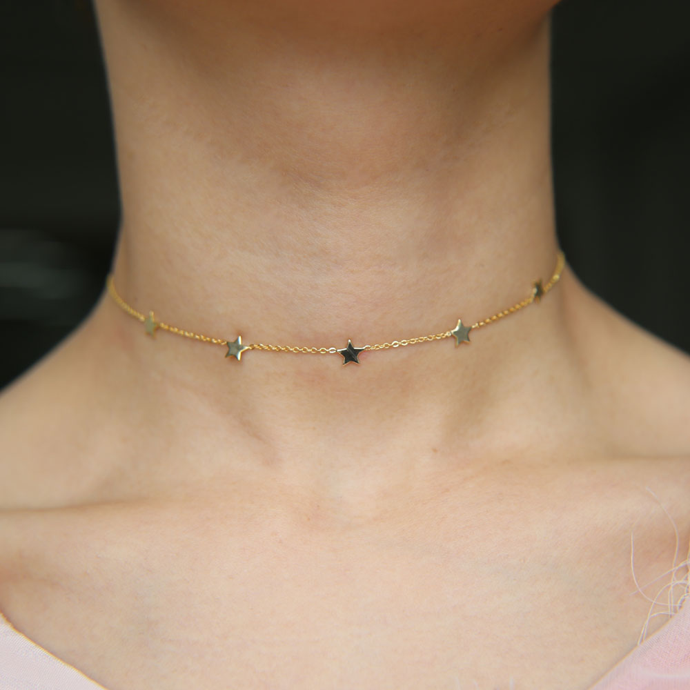 5 pcs plain cute star charm link chain 925 sterling silver vermeil high quality jewelry 2018 Christmas gift star necklace