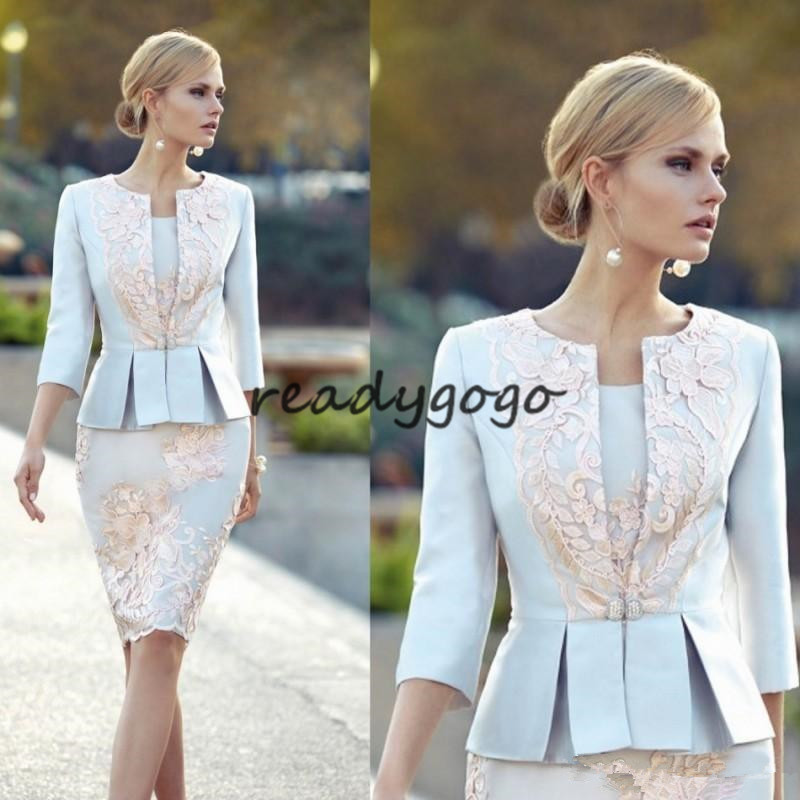 Cheap Appliqued Mother Of The Bride Dresses With 3/4 Sleeves Peplum Wedding Guest Dress Knee Length Plus Size Jacket Mothers Groom Gown
Cheap Appliqued Mother Of The Bride Dresses With 3/4 Sleeves Peplum Wedding Guest Dress Knee Length Plus Size Jacket Mothers Groom Gown