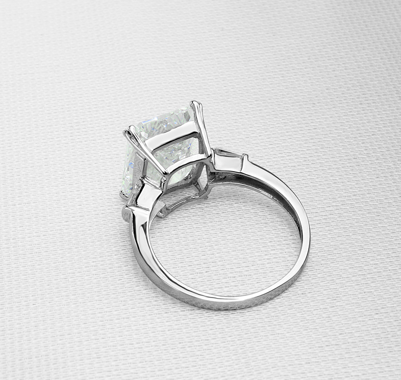 Women's 5 ct Square Three Stone Ring, Sterg Sier, White Topaz & CZ, Engagement, Wedding, Anniversary Ring