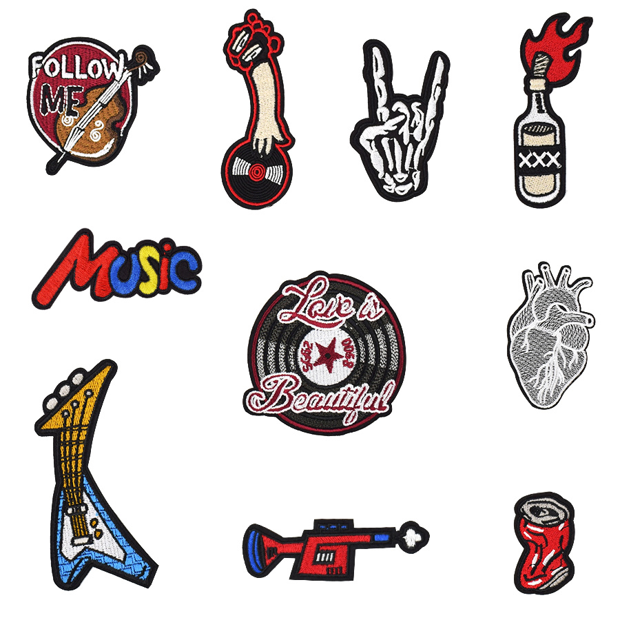 10PCS Rock Series Patches Electric Guitar Violin African Drums Skeleton Finger Heart Flute MUSIC Bottle Iron on Patch Jeans Decoration Patch
10PCS Rock Series Patches Electric Guitar Violin African Drums Skeleton Finger Heart Flute MUSIC Bottle Iron on Patch Jeans Decoration Patch