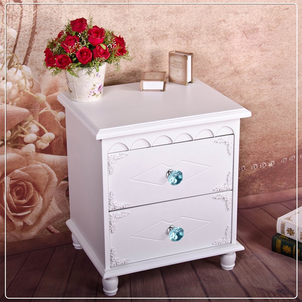 10pcs/Set Blue Diamond Shape Crystal Glass Cabinet Knob Cupboard Drawer Handle/Great for Cupboard, Kitchen and Bathroom Cabinets (30MM)9937465