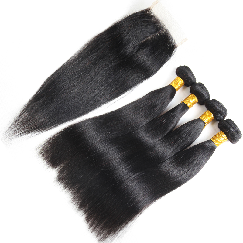 8A Straight Brazilian Human Hair 4 Bundles with Closure Body Deep Water Wave Virgin Hair Bundles with Lace Frontal Kinky Curly Extensions